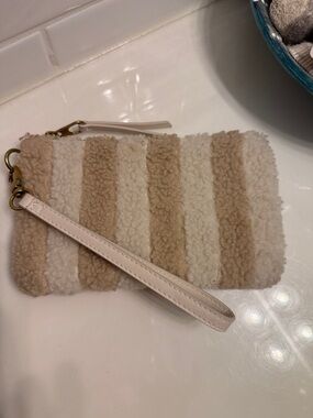 Universal Thread Beige and Cream Striped Faux Shearling Wristlet